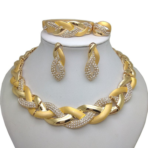 Kingdom Ma India Necklace Earring Ring Bracelet Sets For Women Gift African Bridal Wedding Gifts Jewelry Sets Gold Color Big Set